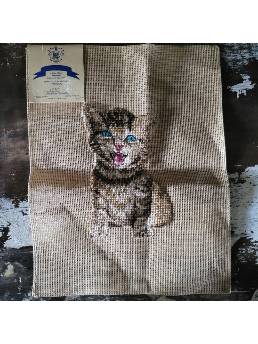 Vintage NWT Madeira Gobelins Cat Kitten Needlepoint Tapestry Canvas Portugal